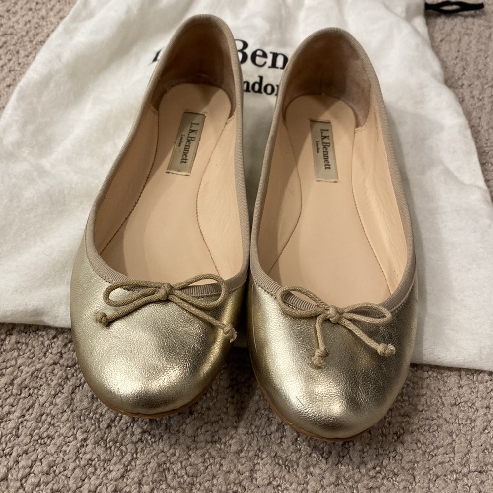 L.K. Bennett London light gold metallic flats